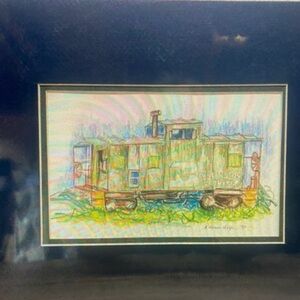 1997 Real Pastel Painting "Burlington Northern Locomotive" Signed By Mary Wolfe